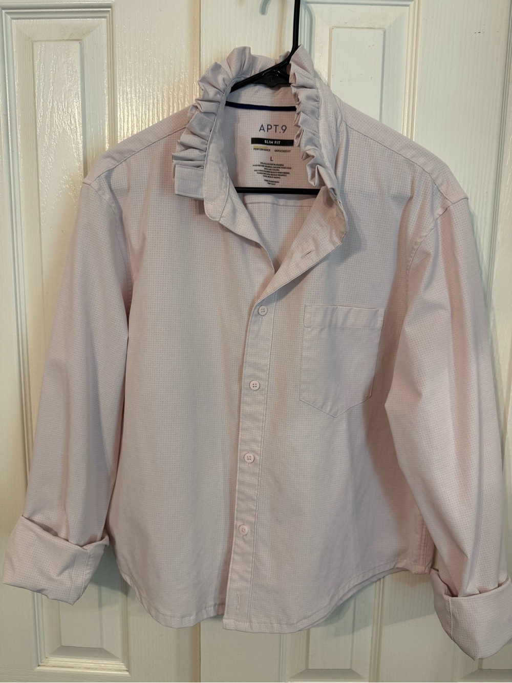 Boutique Women’s Ruffle Collar Light Pink Button-Up Shirt